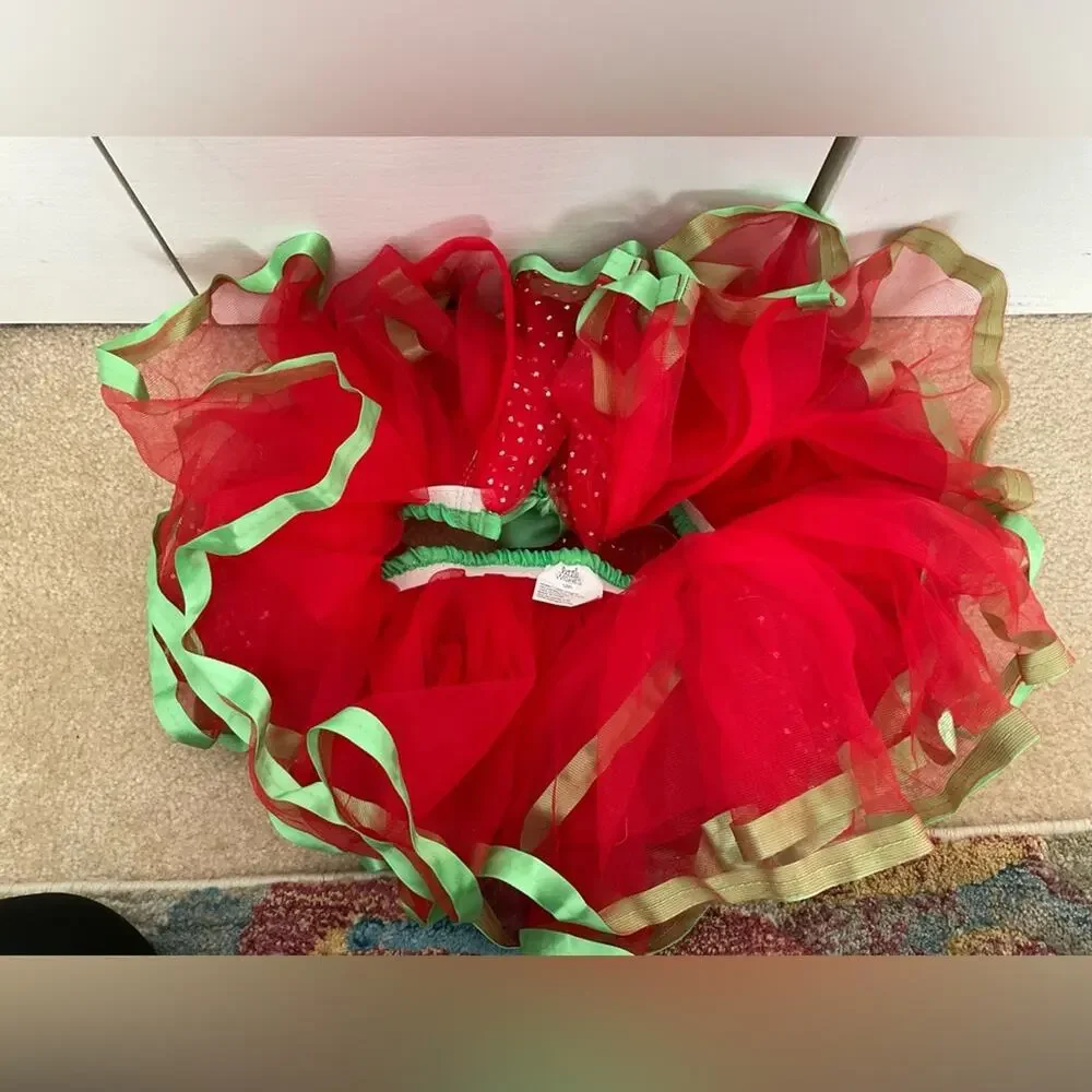 LITTLE WISHES CHRISTMAS RED GREEN SPARKLE RIBBON TIE BABY TUTU SZ 12M+